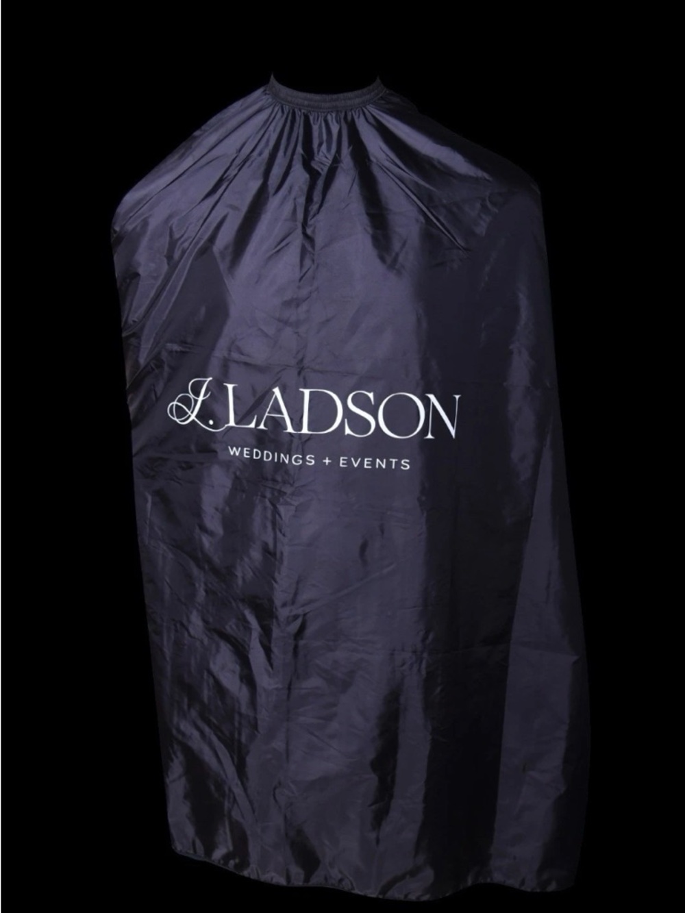 J. Ladson Weddings + Events Black Garment Barber Cape Custom Name